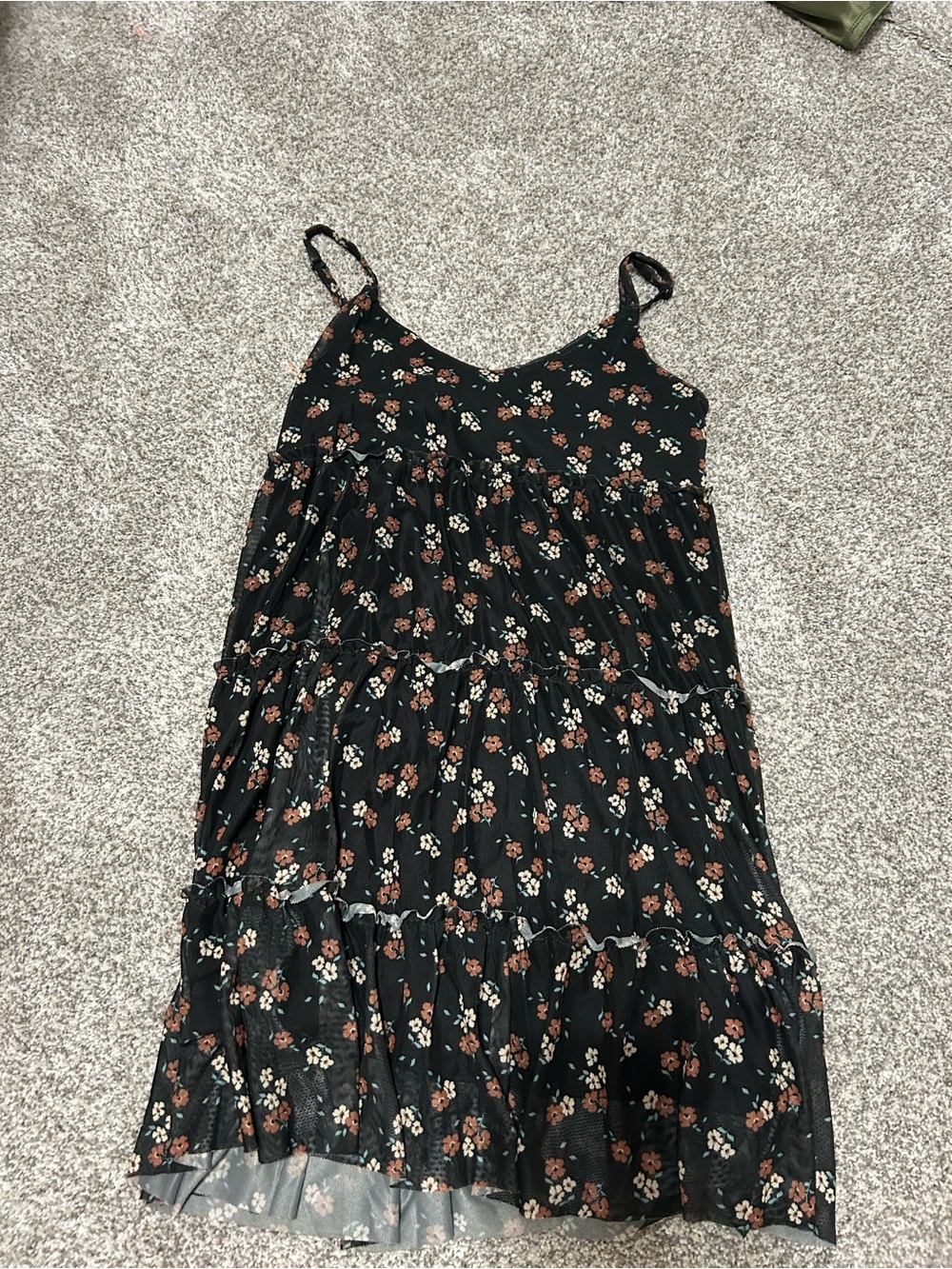 sparrow Black Floral Cami Dress with Rust and Cream Blooms